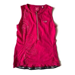 Icebreaker Womens M GT Zip Pullover Cycling Jersey Merino Wool pink Pocket Swirl